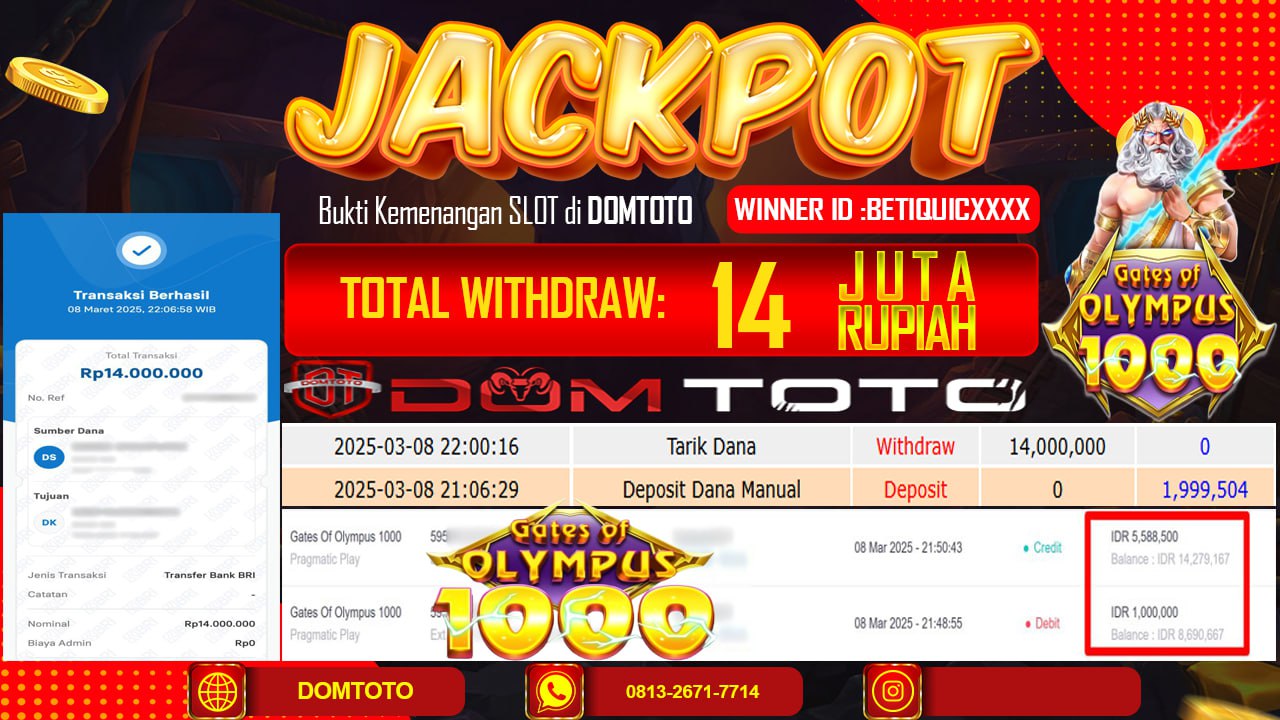 JACKPOT SLOT GATES OF OLYMPUS 1000 08 MARET 2025